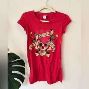 Ed Hardy Red Crewneck Tee with Signature Label